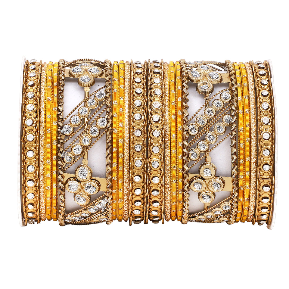 Golden dotted and Stone bangle set by Leshya