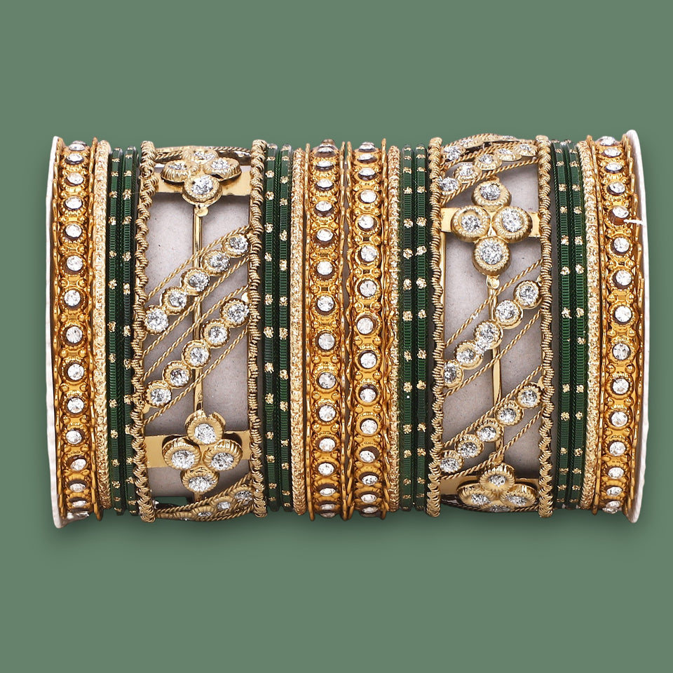 Golden dotted and Stone bangle set by Leshya