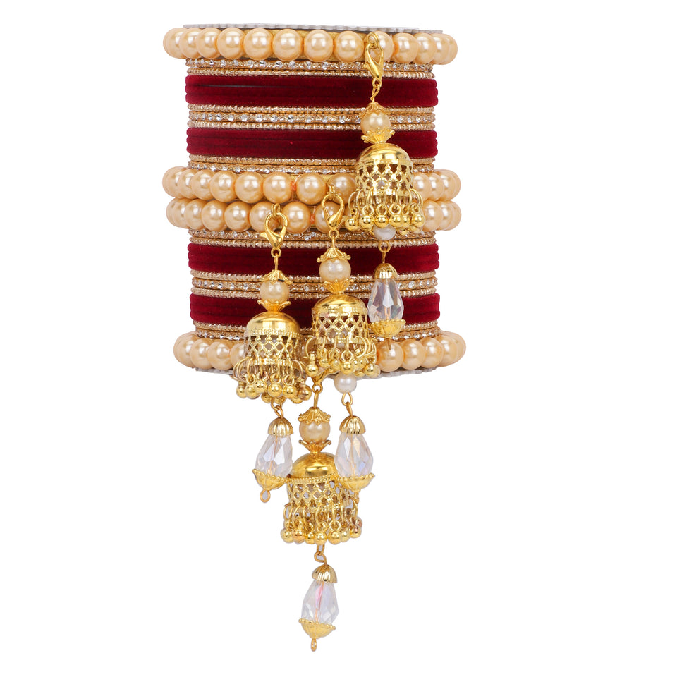Traditional Pearl Jhumki and Velvet Bangle set by Leshya