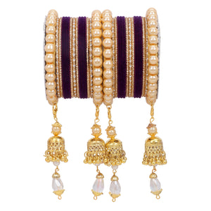 Traditional Pearl Jhumki and Velvet Bangle set by Leshya