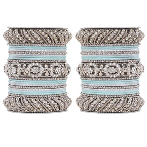 Silver Pacheli Bangle set With Flower center kada by Leshya