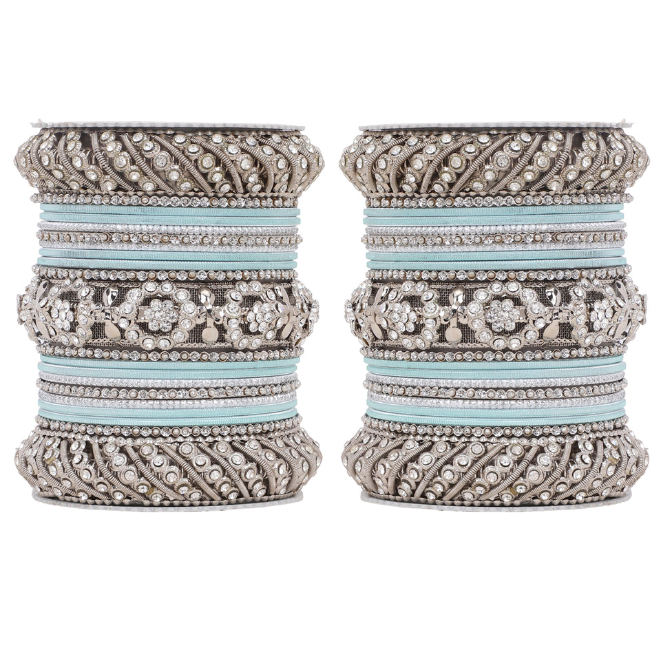 Silver Pacheli Bangle set With Flower center kada by Leshya