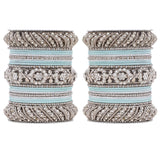 Silver Pacheli Bangle set With Flower center kada by Leshya