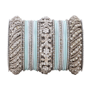 Silver Pacheli Bangle set With Flower center kada by Leshya