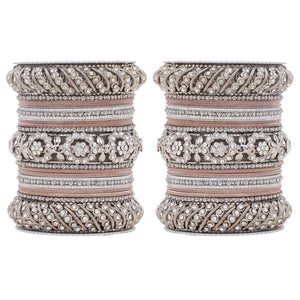 Silver Pacheli Bangle set With Flower center kada by Leshya
