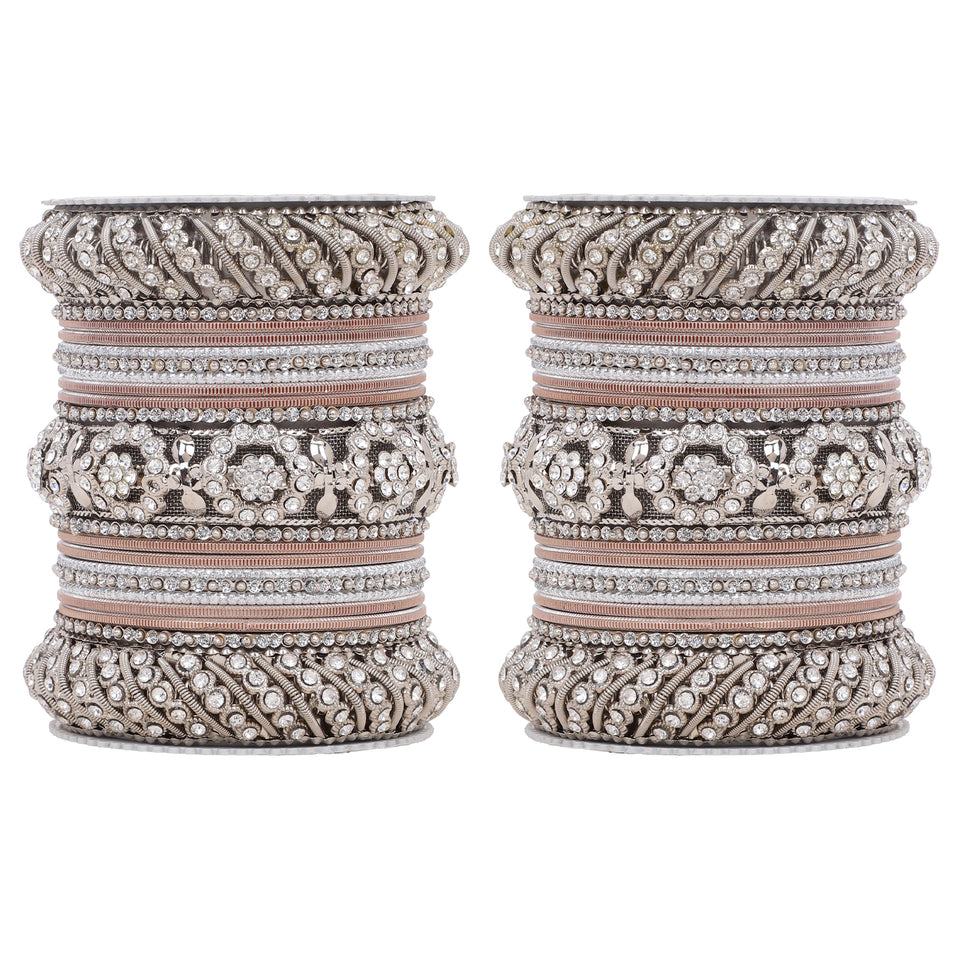 Silver Pacheli Bangle set With Flower center kada by Leshya