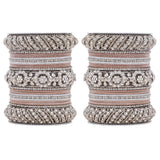 Silver Pacheli Bangle set With Flower center kada by Leshya