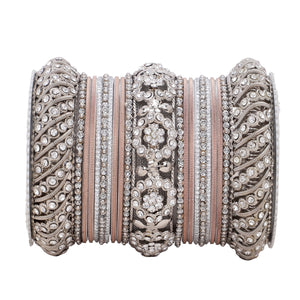 Silver Pacheli Bangle set With Flower center kada by Leshya