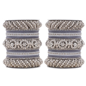 Silver Pacheli Bangle set With Flower center kada by Leshya