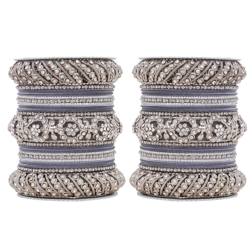 Silver Pacheli Bangle set With Flower center kada by Leshya