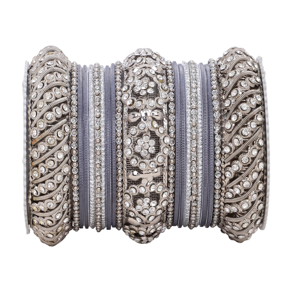 Silver Pacheli Bangle set With Flower center kada by Leshya
