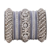 Silver Pacheli Bangle set With Flower center kada by Leshya