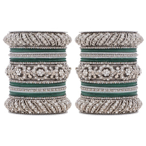 Silver Pacheli Bangle set With Flower center kada by Leshya