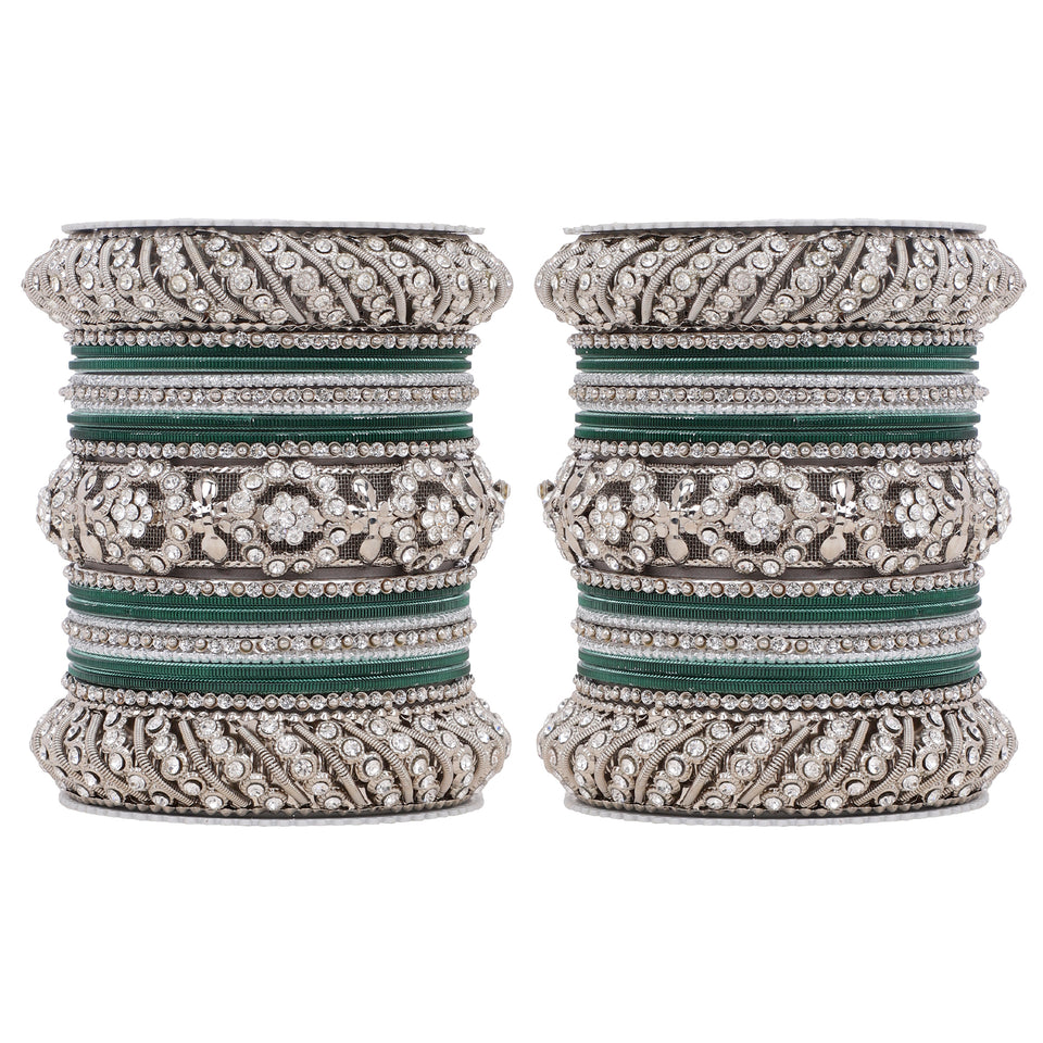 Silver Pacheli Bangle set With Flower center kada by Leshya