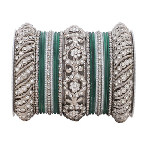 Silver Pacheli Bangle set With Flower center kada by Leshya