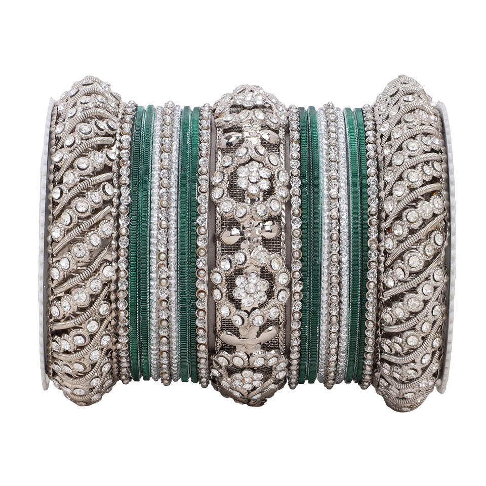 Silver Pacheli Bangle set With Flower center kada by Leshya