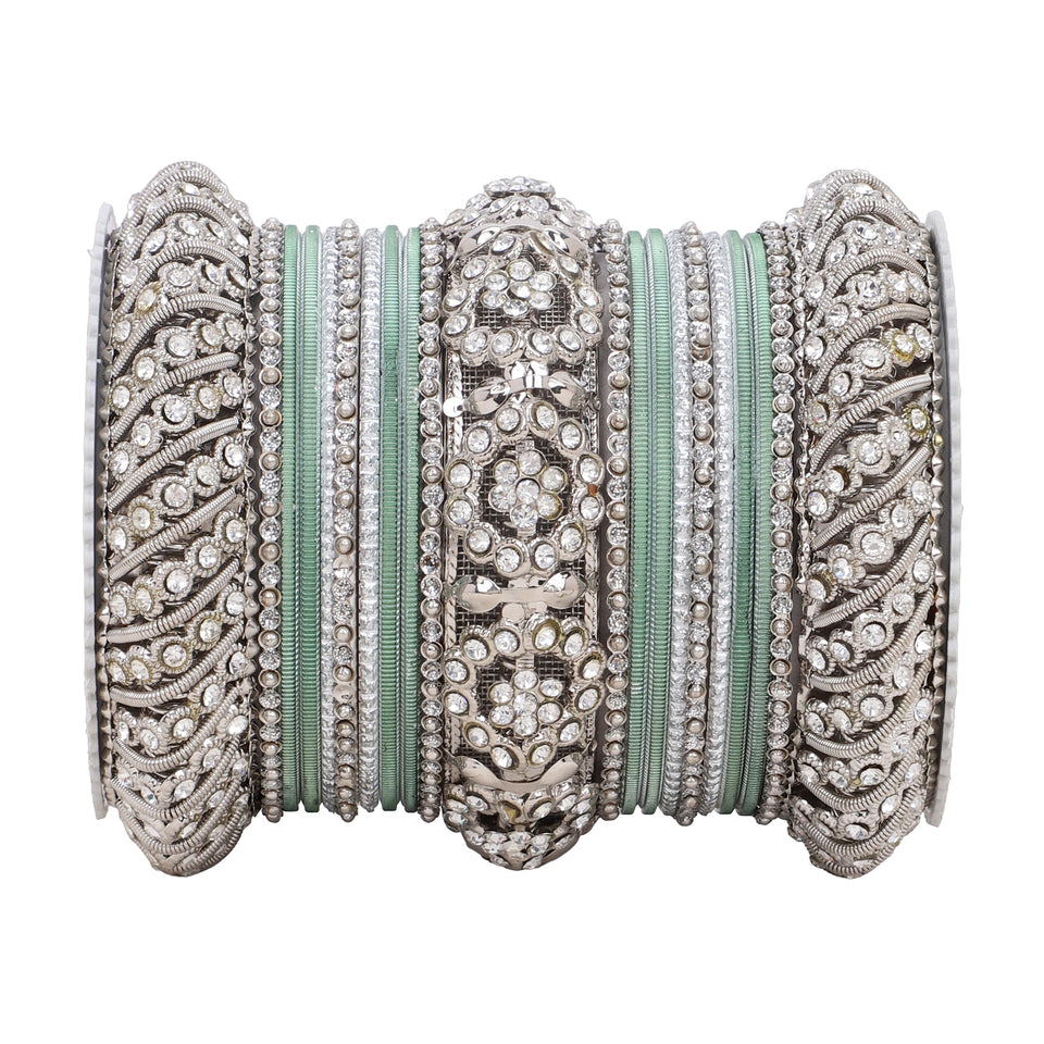 Silver Pacheli Bangle set With Flower center kada by Leshya