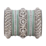 Silver Pacheli Bangle set With Flower center kada by Leshya