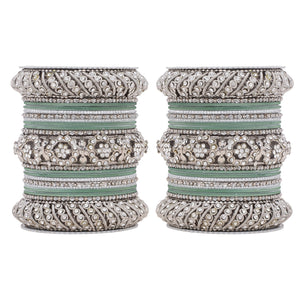 Silver Pacheli Bangle set With Flower center kada by Leshya