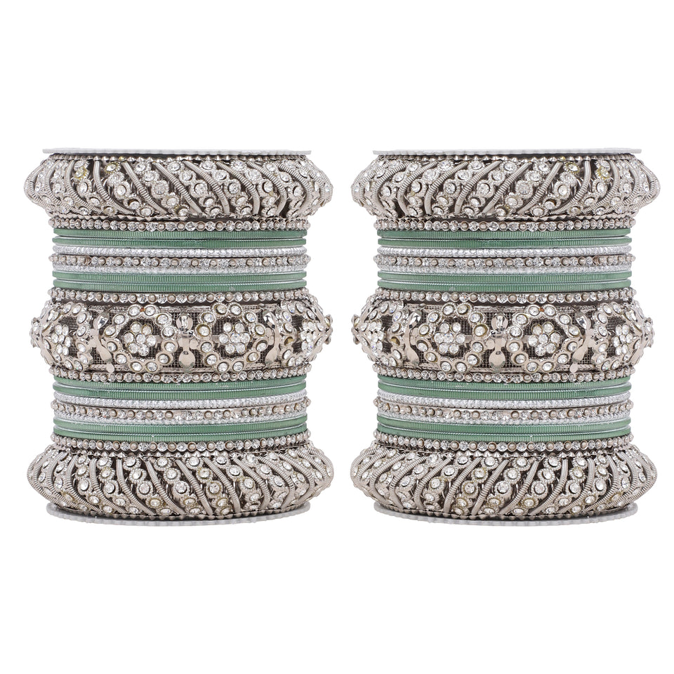 Silver Pacheli Bangle set With Flower center kada by Leshya