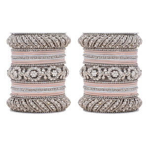 Silver Pacheli Bangle set With Flower center kada by Leshya