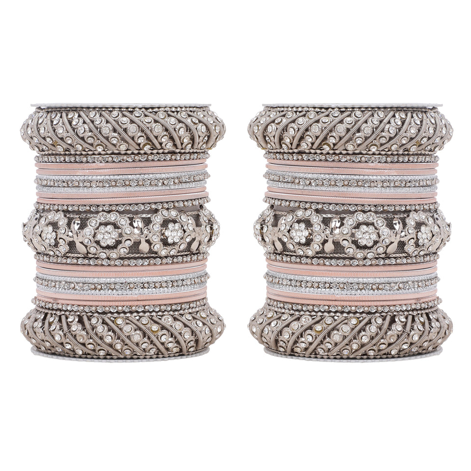 Silver Pacheli Bangle set With Flower center kada by Leshya