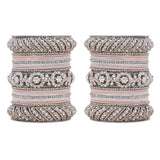 Silver Pacheli Bangle set With Flower center kada by Leshya
