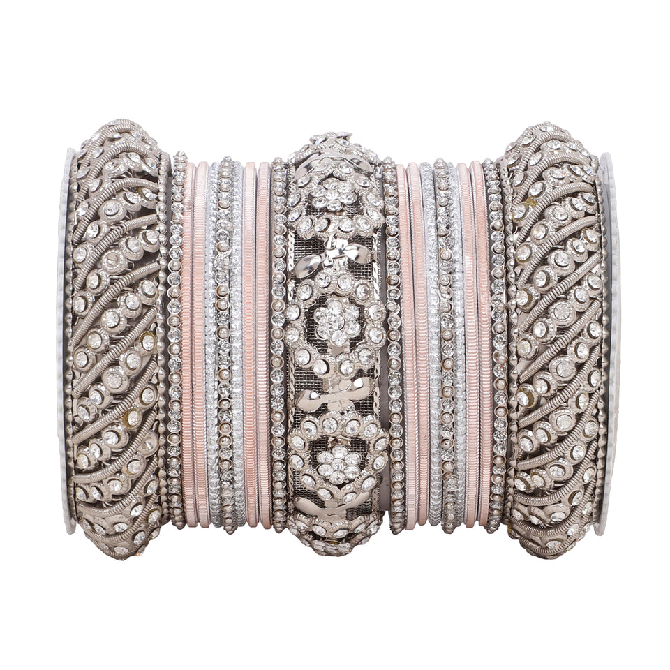 Silver Pacheli Bangle set With Flower center kada by Leshya