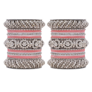 Silver Pacheli Bangle set With Flower center kada by Leshya