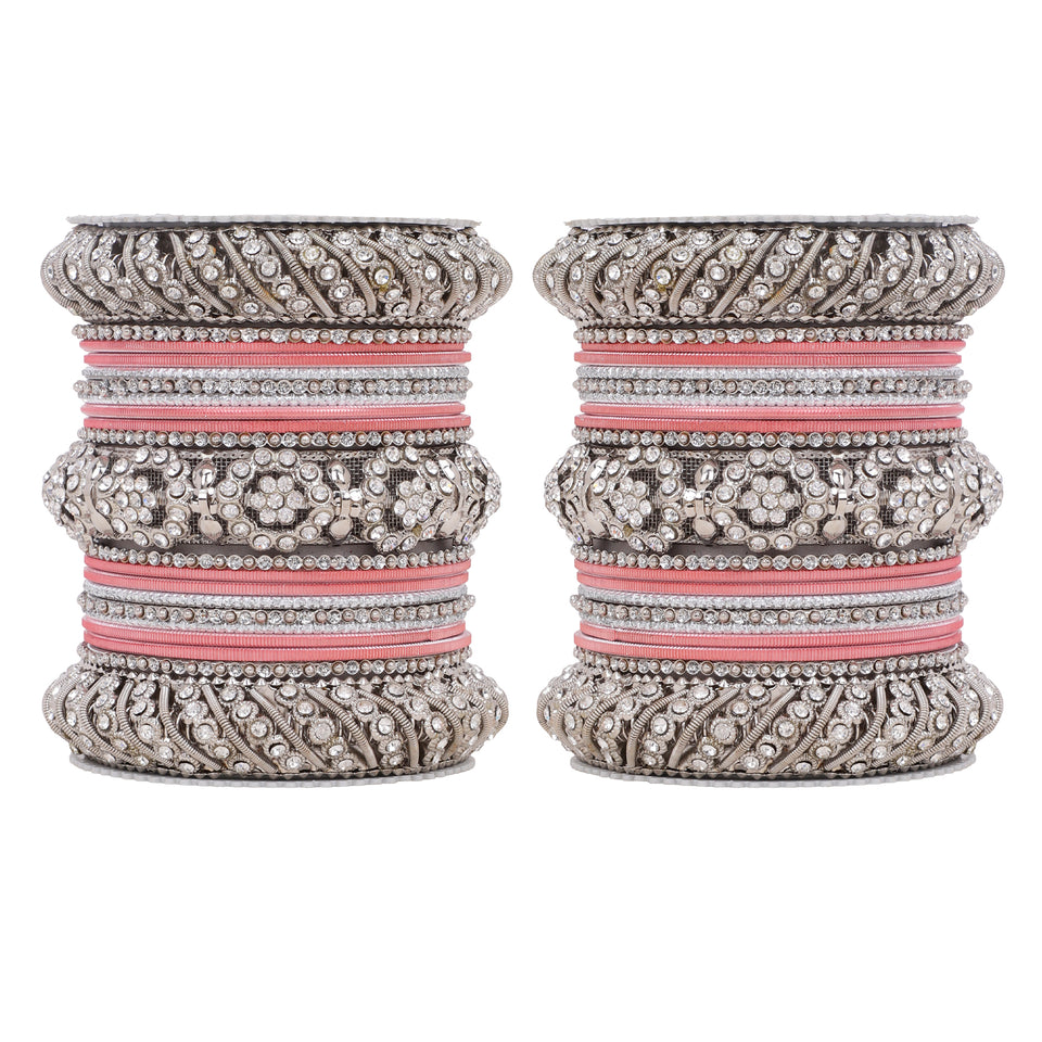 Silver Pacheli Bangle set With Flower center kada by Leshya