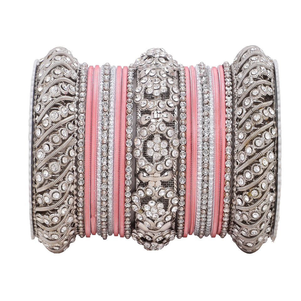 Silver Pacheli Bangle set With Flower center kada by Leshya