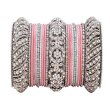 Silver Pacheli Bangle set With Flower center kada by Leshya
