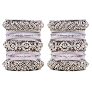 Silver Pacheli Bangle set With Flower center kada by Leshya