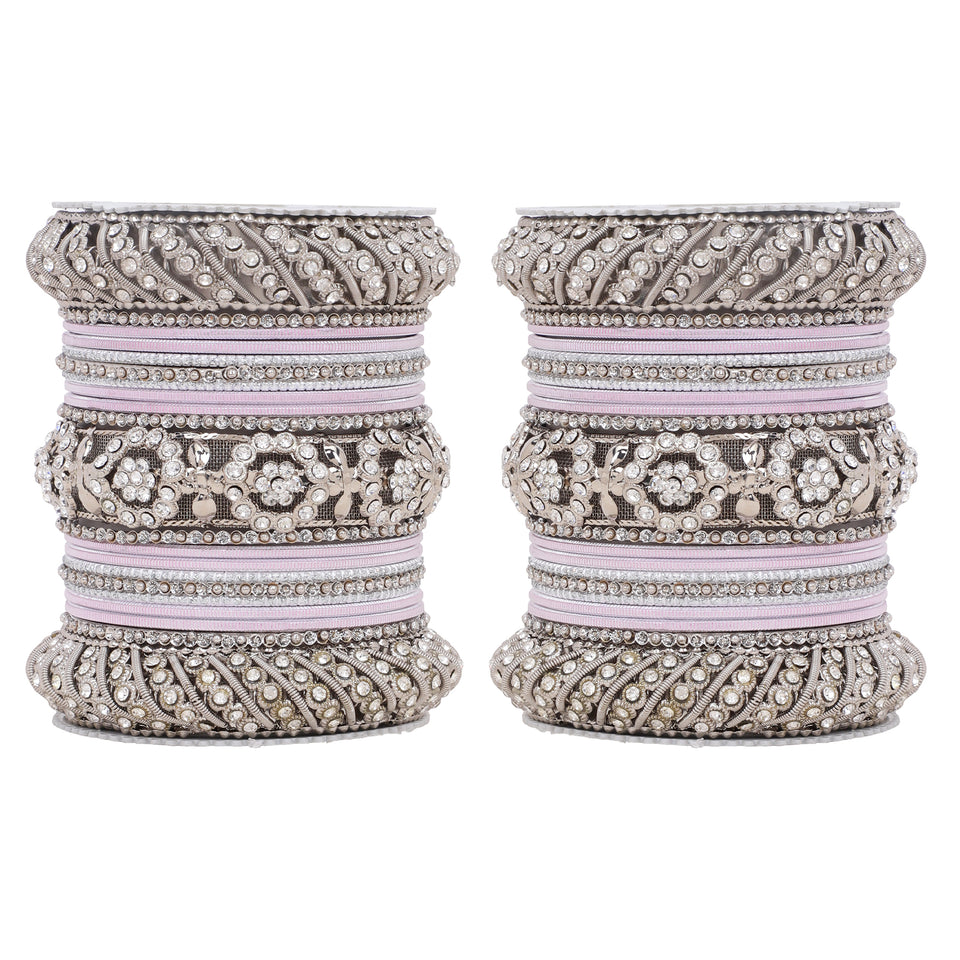 Silver Pacheli Bangle set With Flower center kada by Leshya