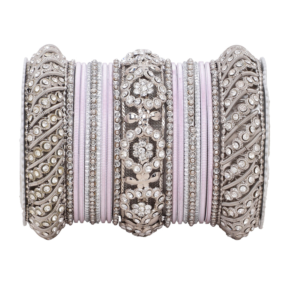 Silver Pacheli Bangle set With Flower center kada by Leshya