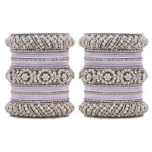 Silver Pacheli Bangle set With Flower center kada by Leshya