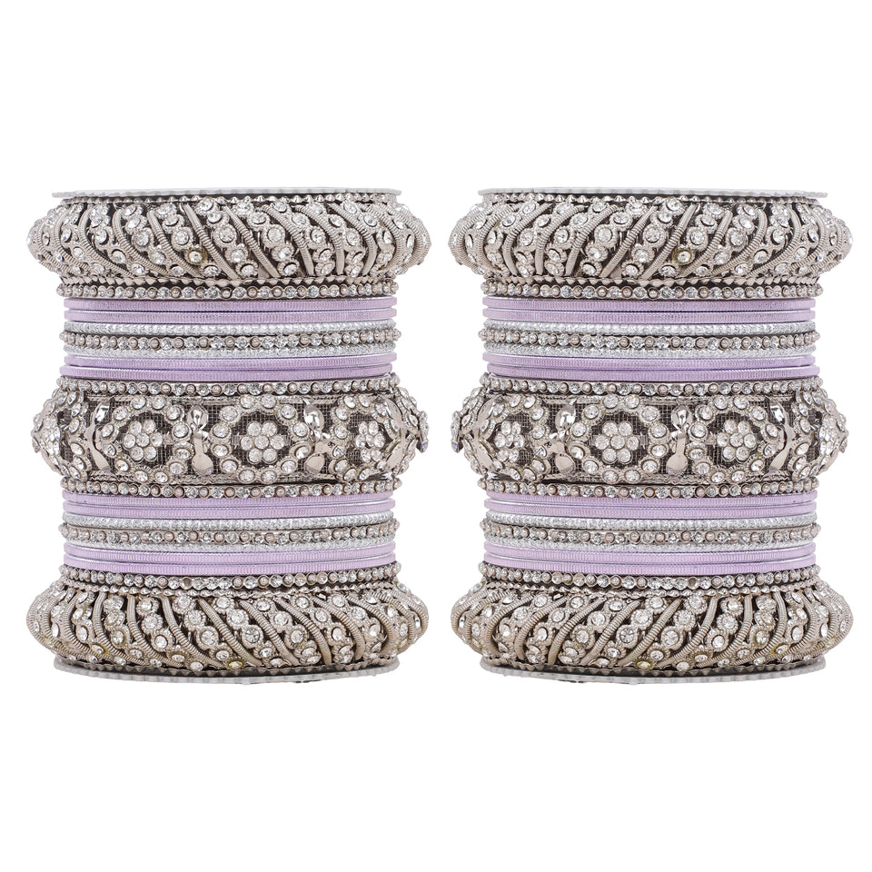 Silver Pacheli Bangle set With Flower center kada by Leshya