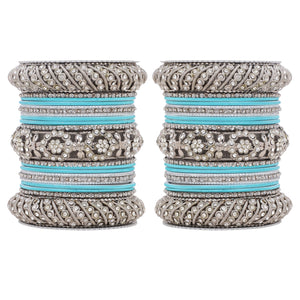Silver Pacheli Bangle set With Flower center kada by Leshya