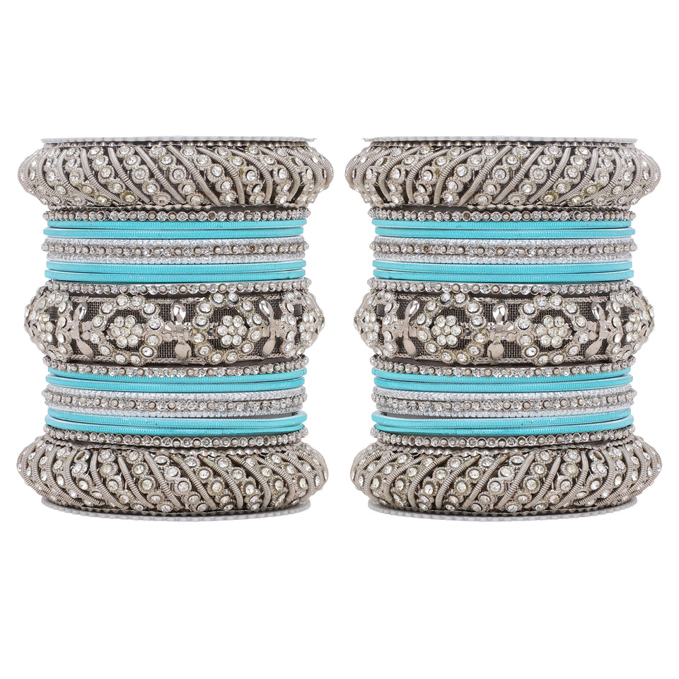 Silver Pacheli Bangle set With Flower center kada by Leshya