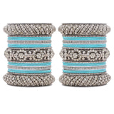 Silver Pacheli Bangle set With Flower center kada by Leshya