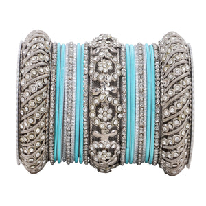 Silver Pacheli Bangle set With Flower center kada by Leshya