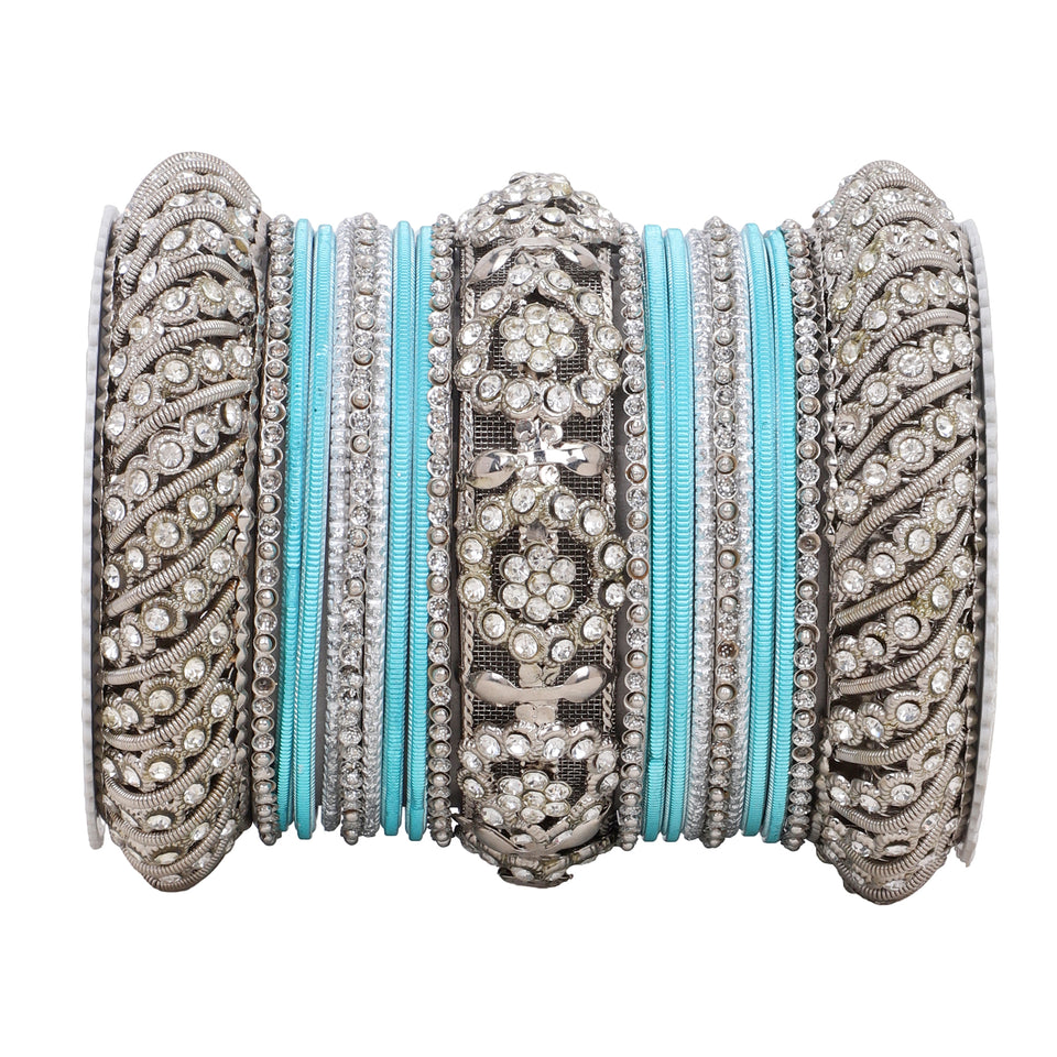 Silver Pacheli Bangle set With Flower center kada by Leshya