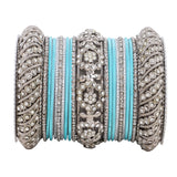 Silver Pacheli Bangle set With Flower center kada by Leshya