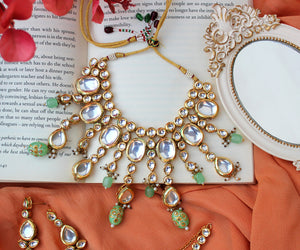 Kundan Necklace Set with Maang Tikka and Earrings