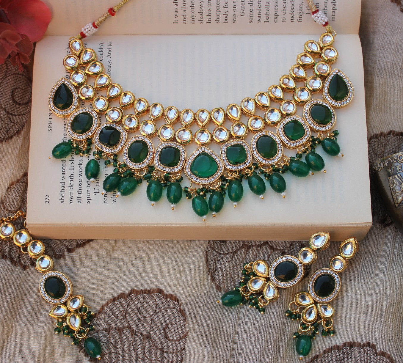 Buy Designer Sarees, Salwar Kameez, Kurtis & Tunic and Lehenga  Choli.Magnificent Dark Sea Green Necklace Set