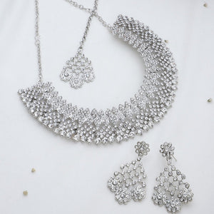 Silver Oxidized Necklace  with Earring and Maang Tikka by Leshya