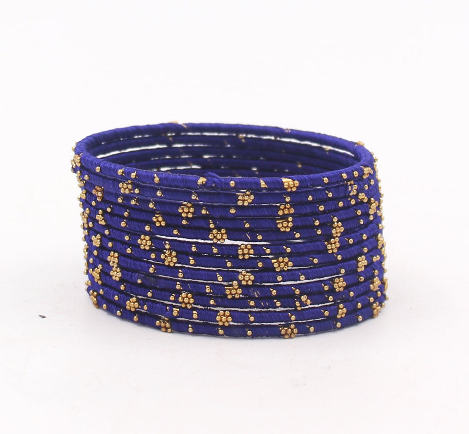 Set of 12 Thread Bangles with Golden Flower Design by Leshya