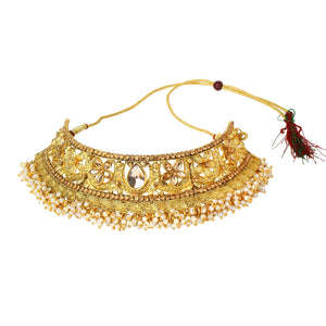 Traditional Golden Stone Jewellery Set with gajra Border by Leshya
