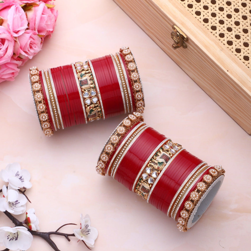 Bridal Chura with Pastel Colours and Kundan Elephant Kada