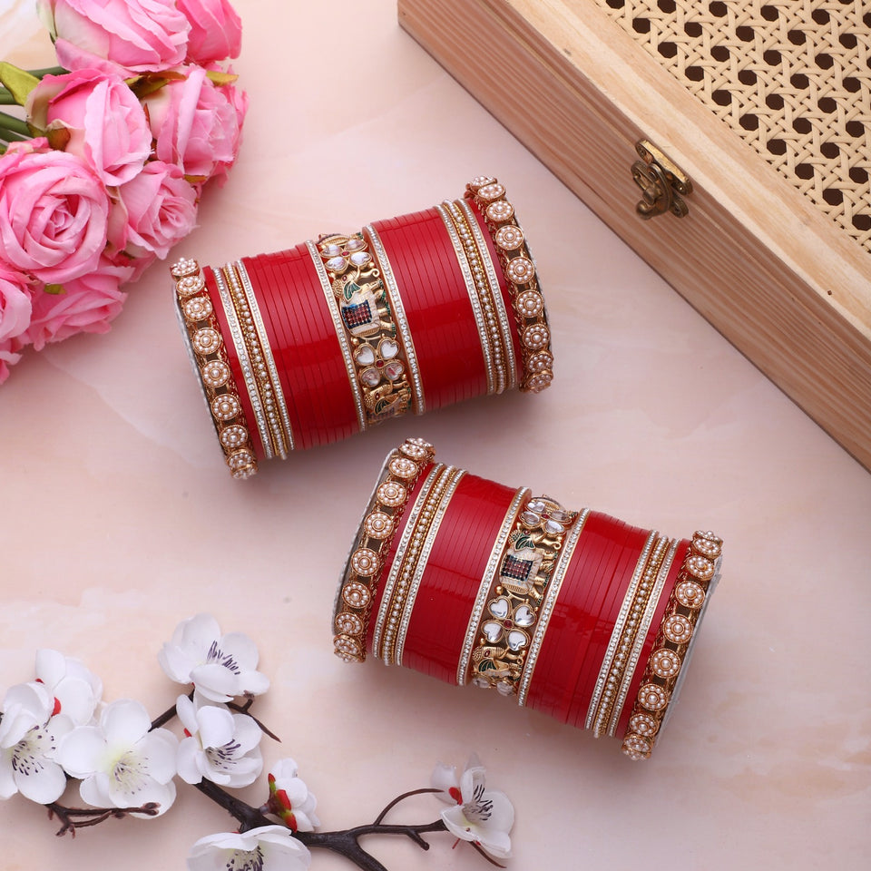 Bridal Chura with Pastel Colours and Kundan Elephant Kada